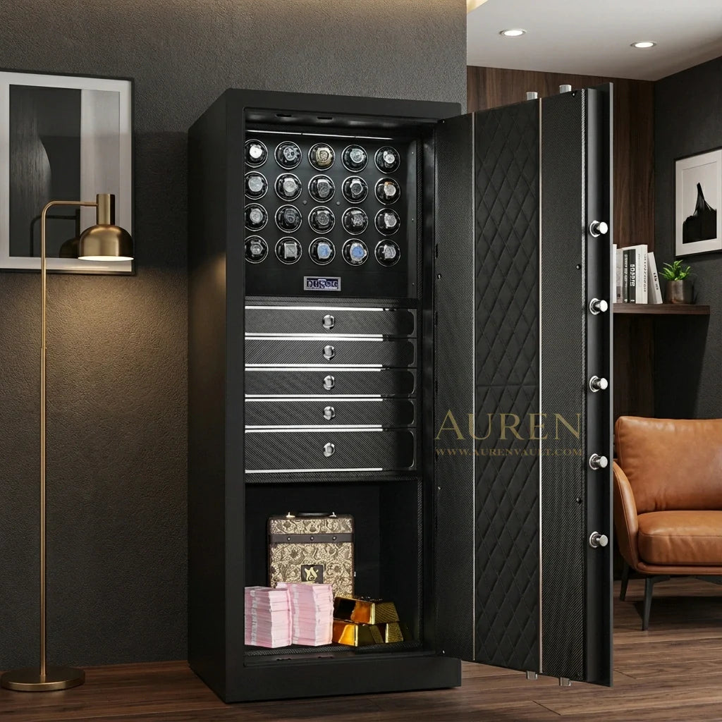 Luxury fire-resistant watch safe with reinforced insulated door