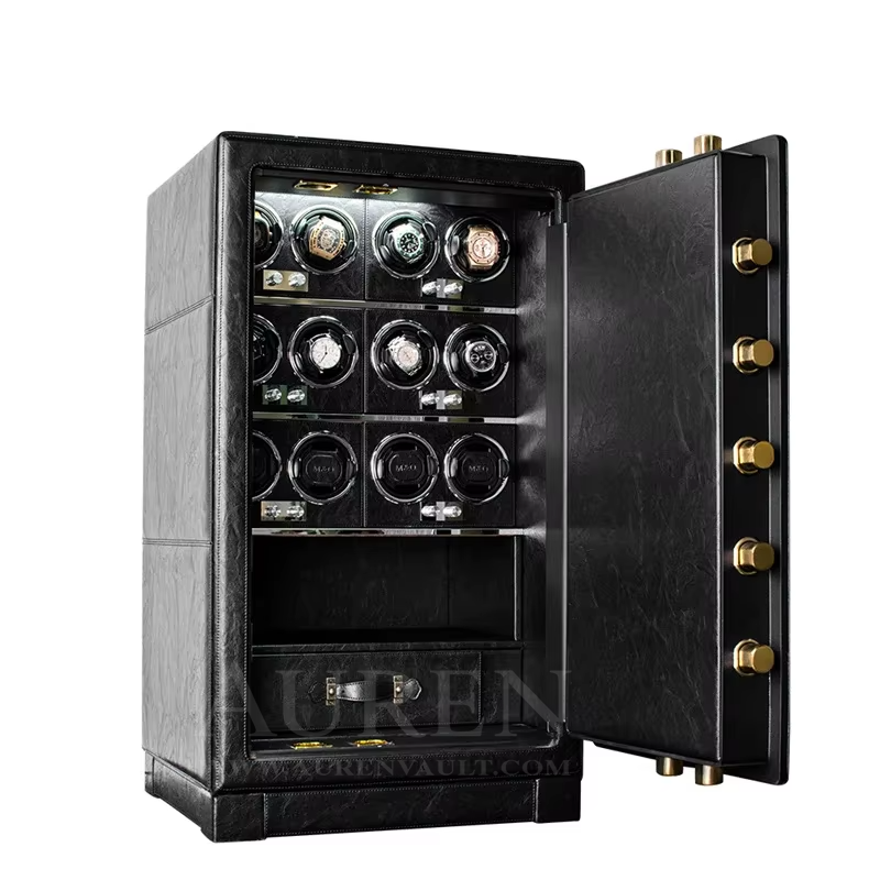 Crown Vault 12 Watch Winder Safe - Black Open
