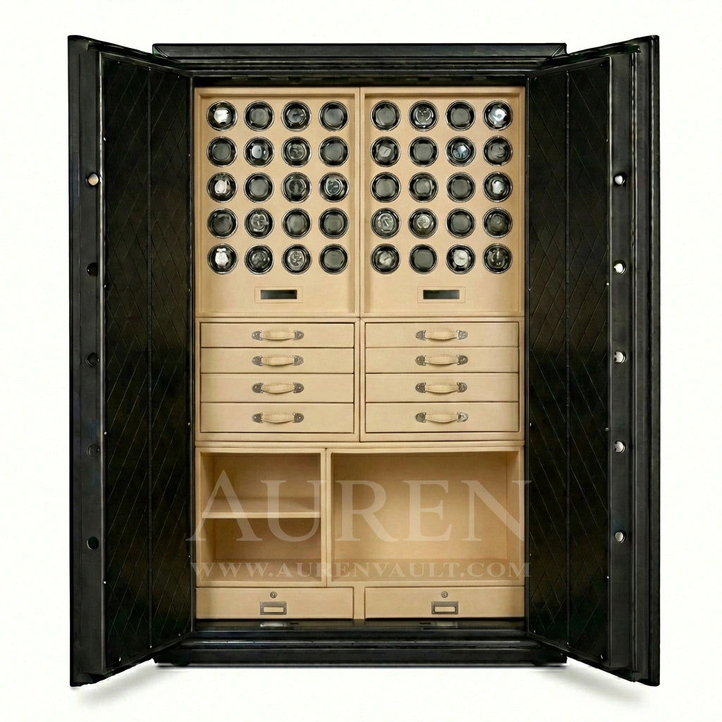 Heritage Leather 40 Watch Safe Cabinet Beige Open Door