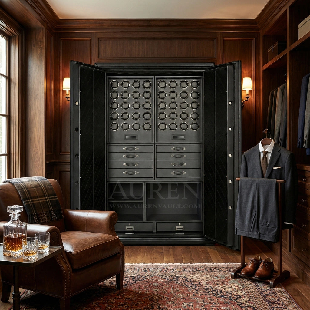 Heritage Leather 40 Watch Safe Cabinet Black Lifestyle