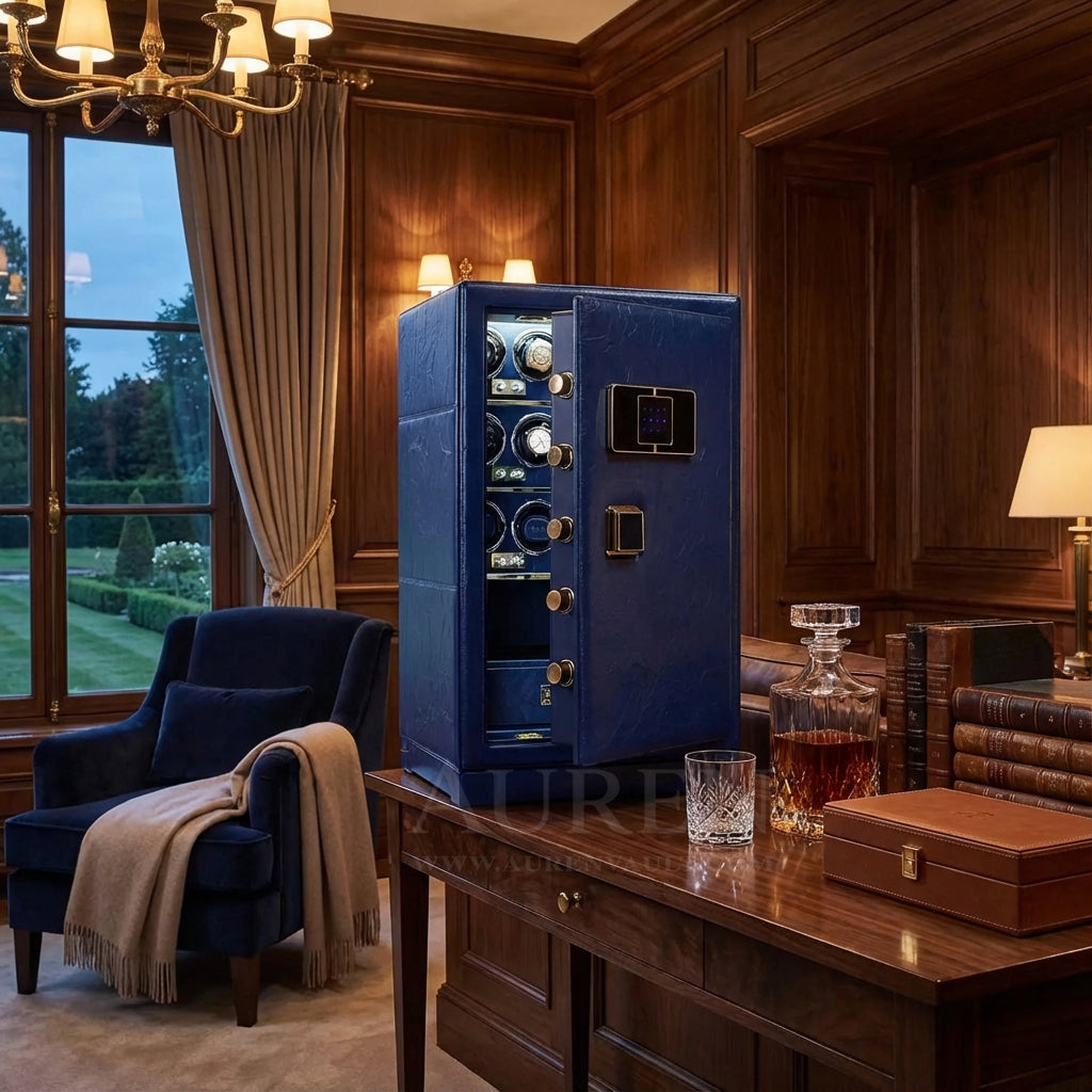 Crown Vault 12 Watch Winder Safe - Blue Lifestyle