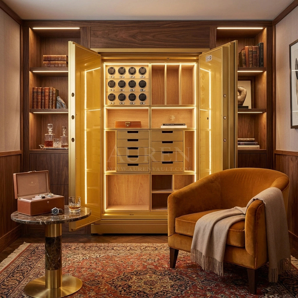 PureVault 12 Watch Safe Cabinet - Gold Lifestyle
