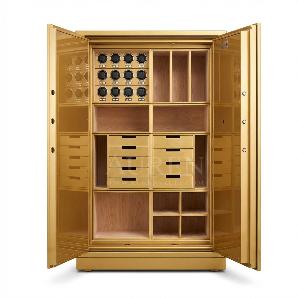 PureVault 12 Watch Safe Cabinet - Gold Open