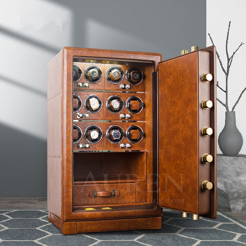 Crown Vault 12 Watch Winder Safe - Brown Front Open