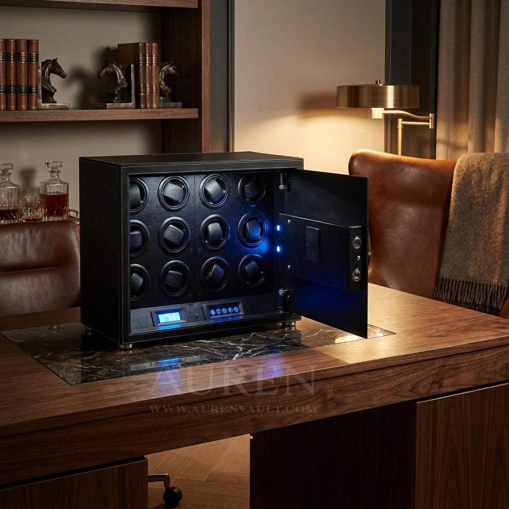 Iron Shield 12 Watch Winder Safe - Black Lifestyle