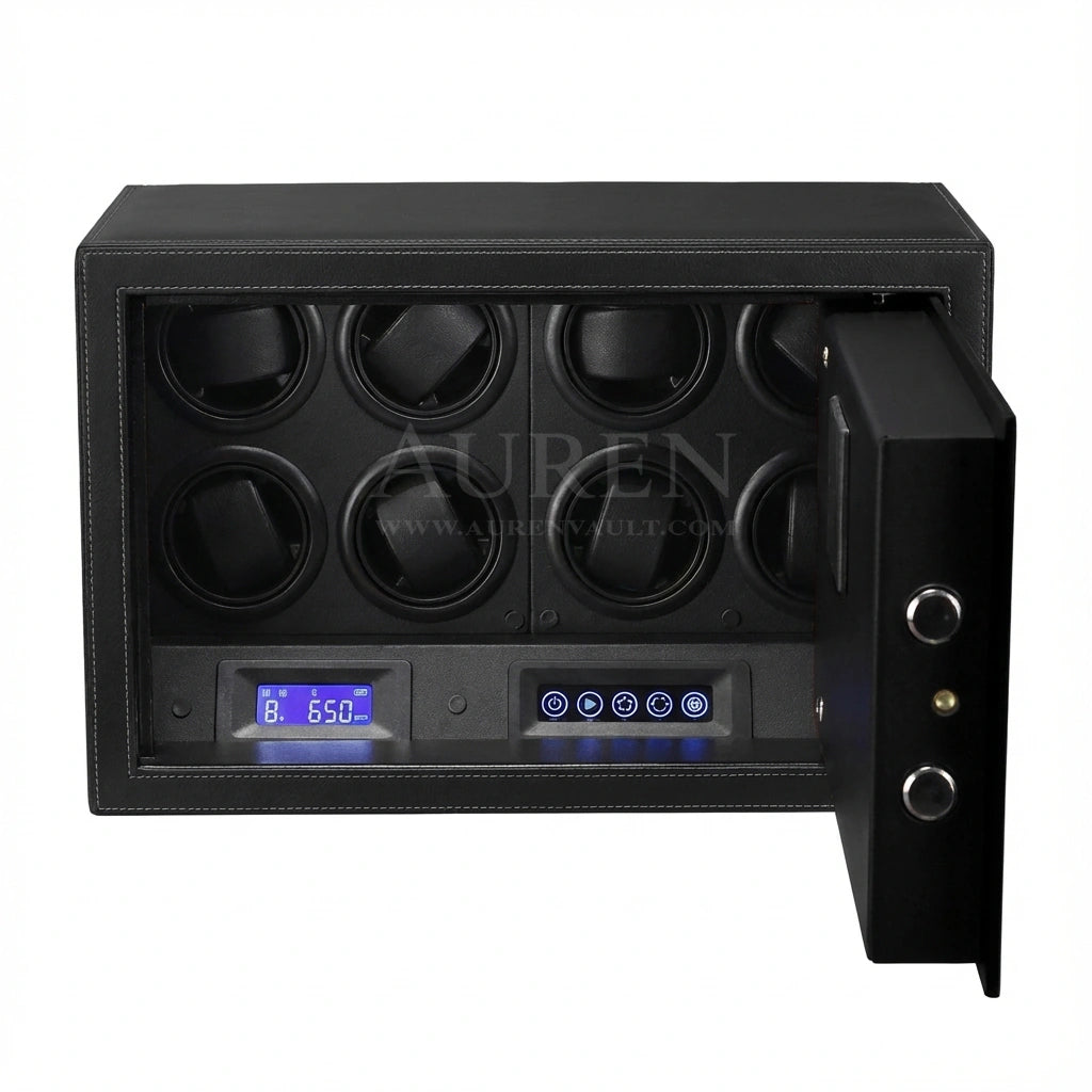 Iron Shield 8 Watch Winder Safe - Black Open