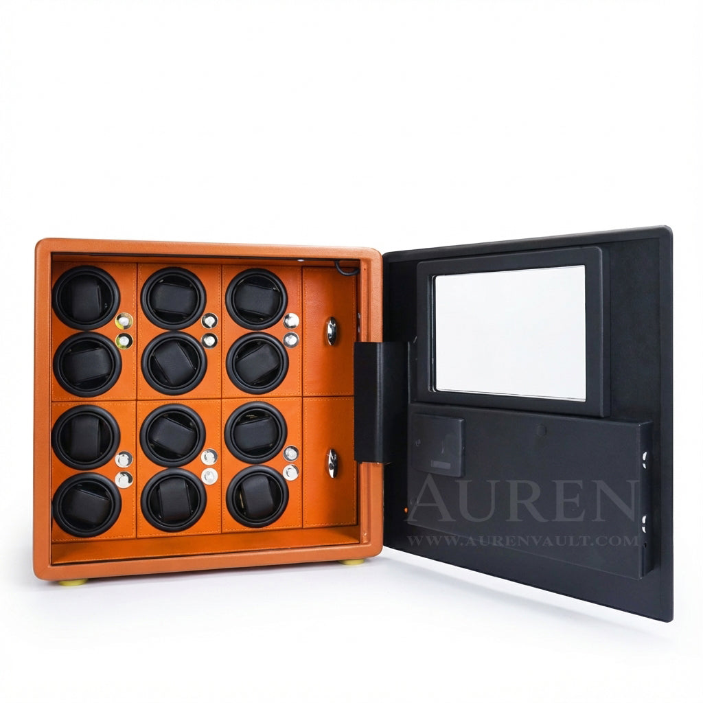 Kovra 12 Watch Winder Safe - Orange Open