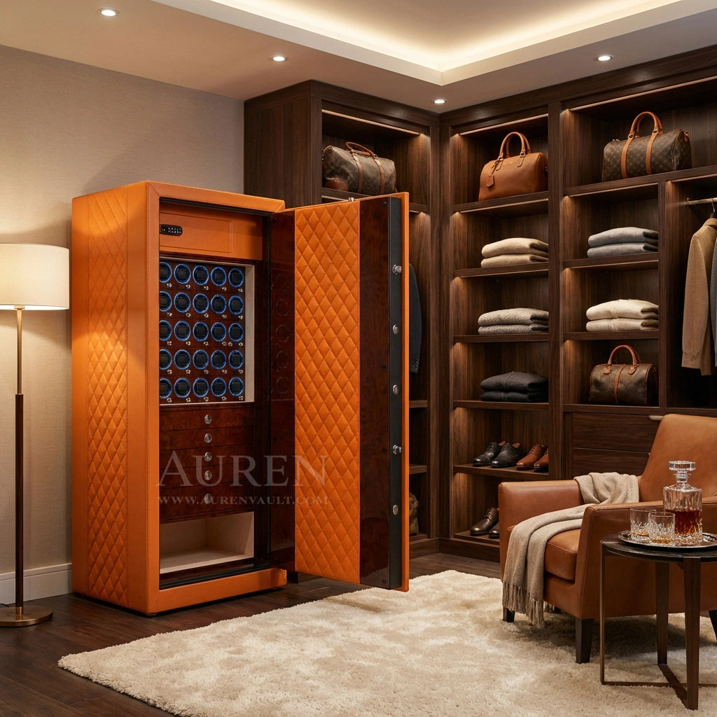 Noble 25 Watch Winder Safe - Orange Lifestyle