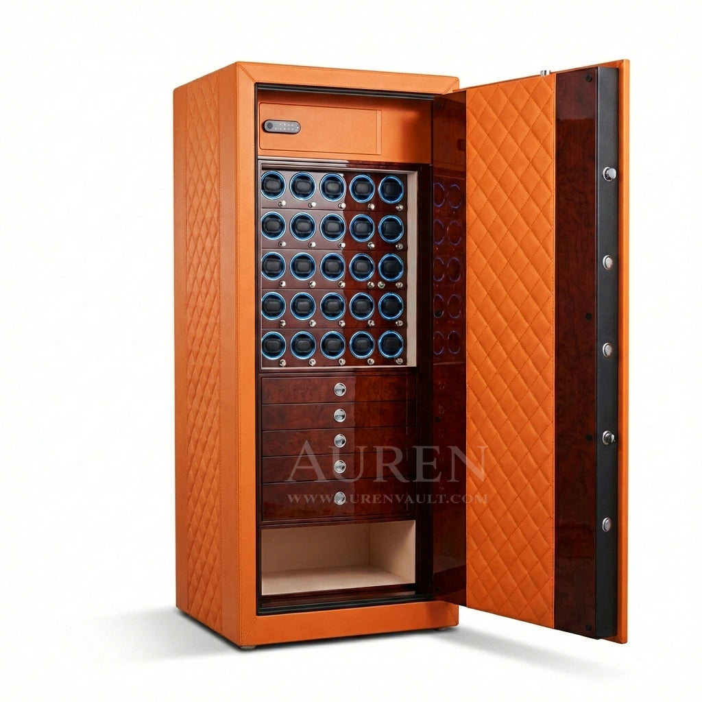 Noble 25 Watch Winder Safe - Orange Open