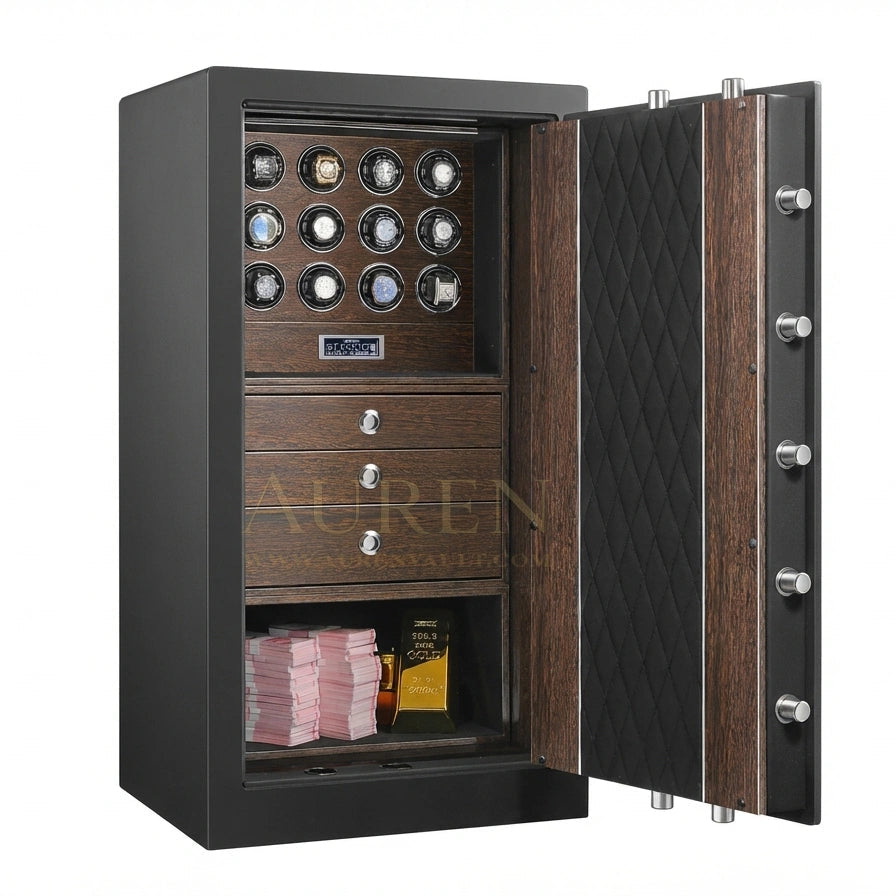 Fortis Vault 12 Watch Winder Safe - Brown Open