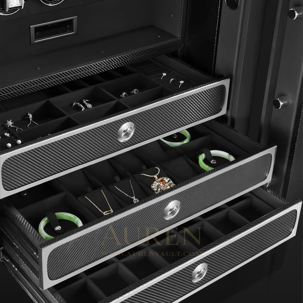 Fortis Vault 20 Watch Winder Safe - Black Drawers Focus