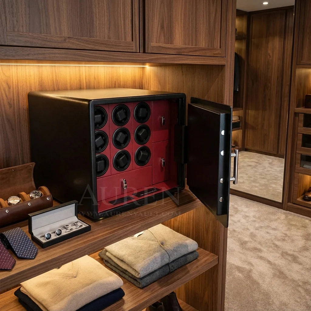 Luxury watch safe and watch box comparison showing different watch storage solutions