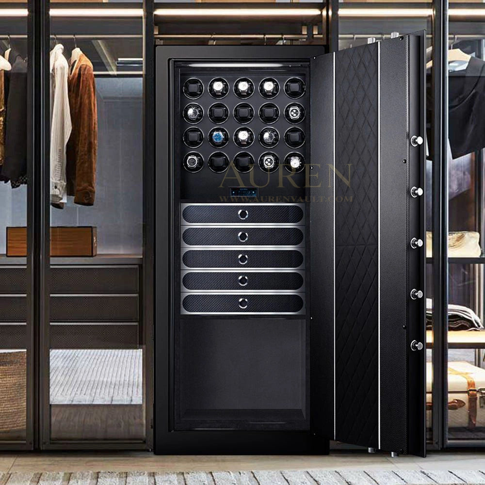 Fortis Vault 20 Watch Winder Safe - Black Lifestyle Open