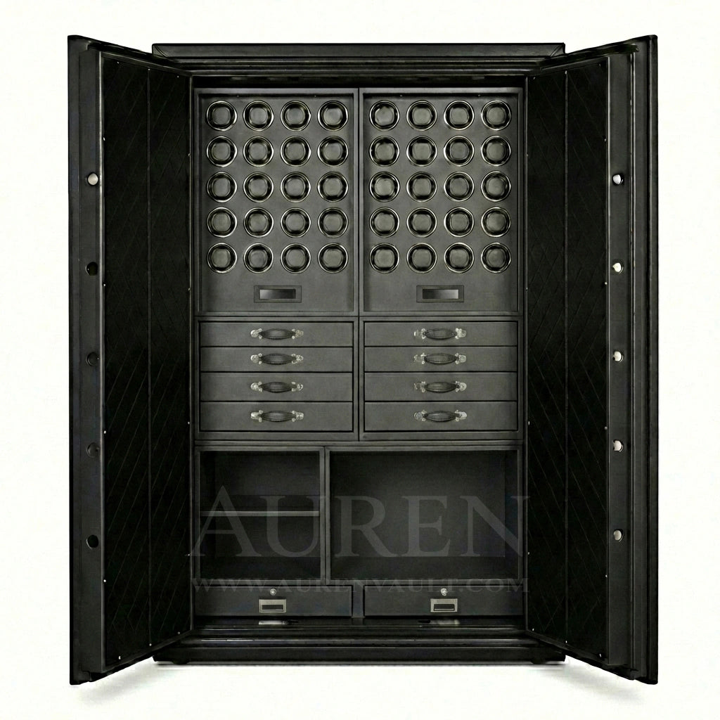 Heritage Leather 40 Watch Safe Cabinet Black Open Door