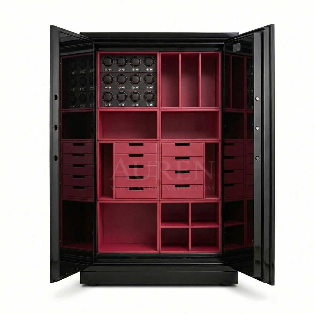 PureVault 12 Watch Safe Cabinet - Red Open