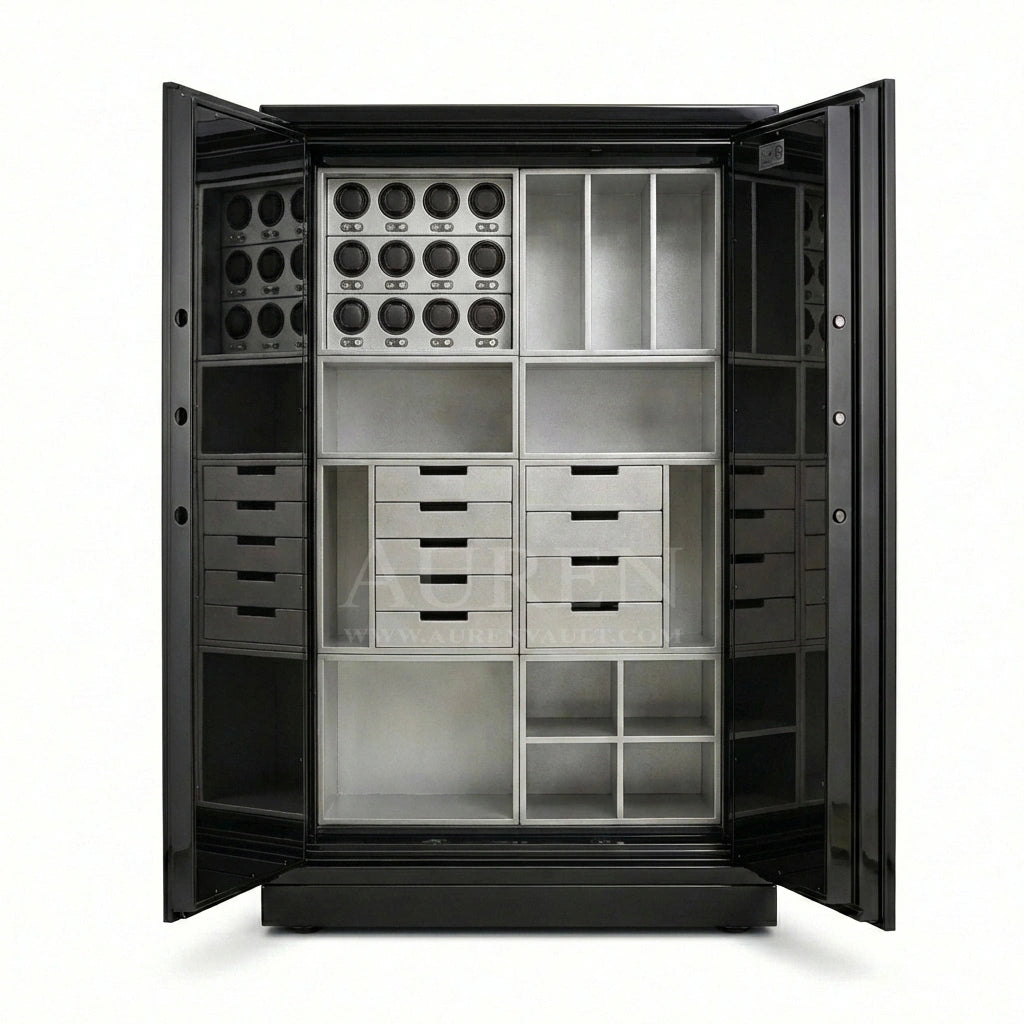 PureVault 12 Watch Safe Cabinet - Silver Open
