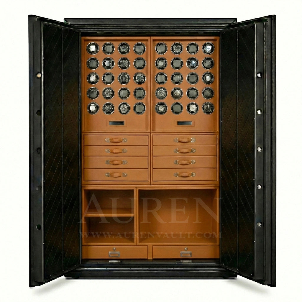 Heritage Leather 40 Watch Safe Cabinet Camel Open Door