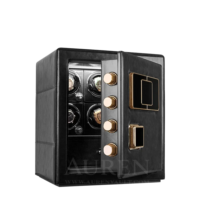 Crown Vault 6 Watch Winder Safe -Black Open