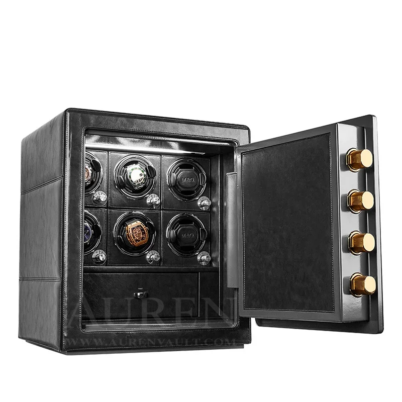 Crown Vault 6 Watch Winder Safe - Black Open Door