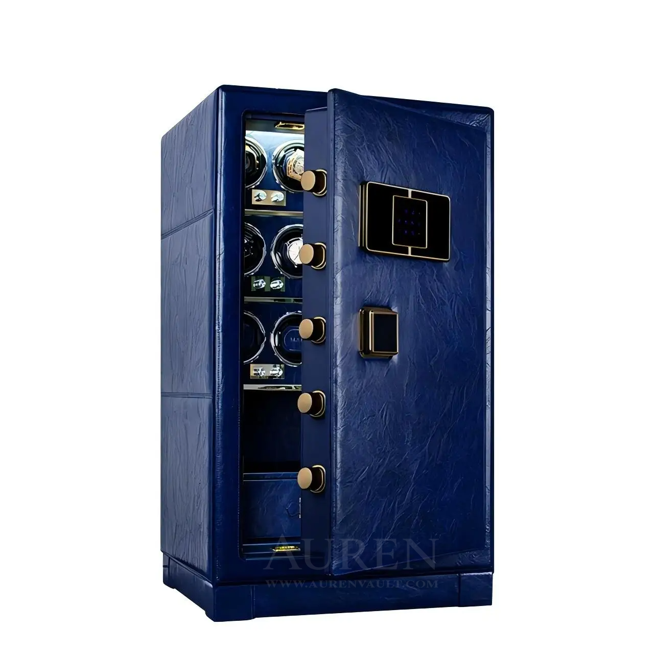 Crown Vault 12 Watch Winder Safe - Blue Open