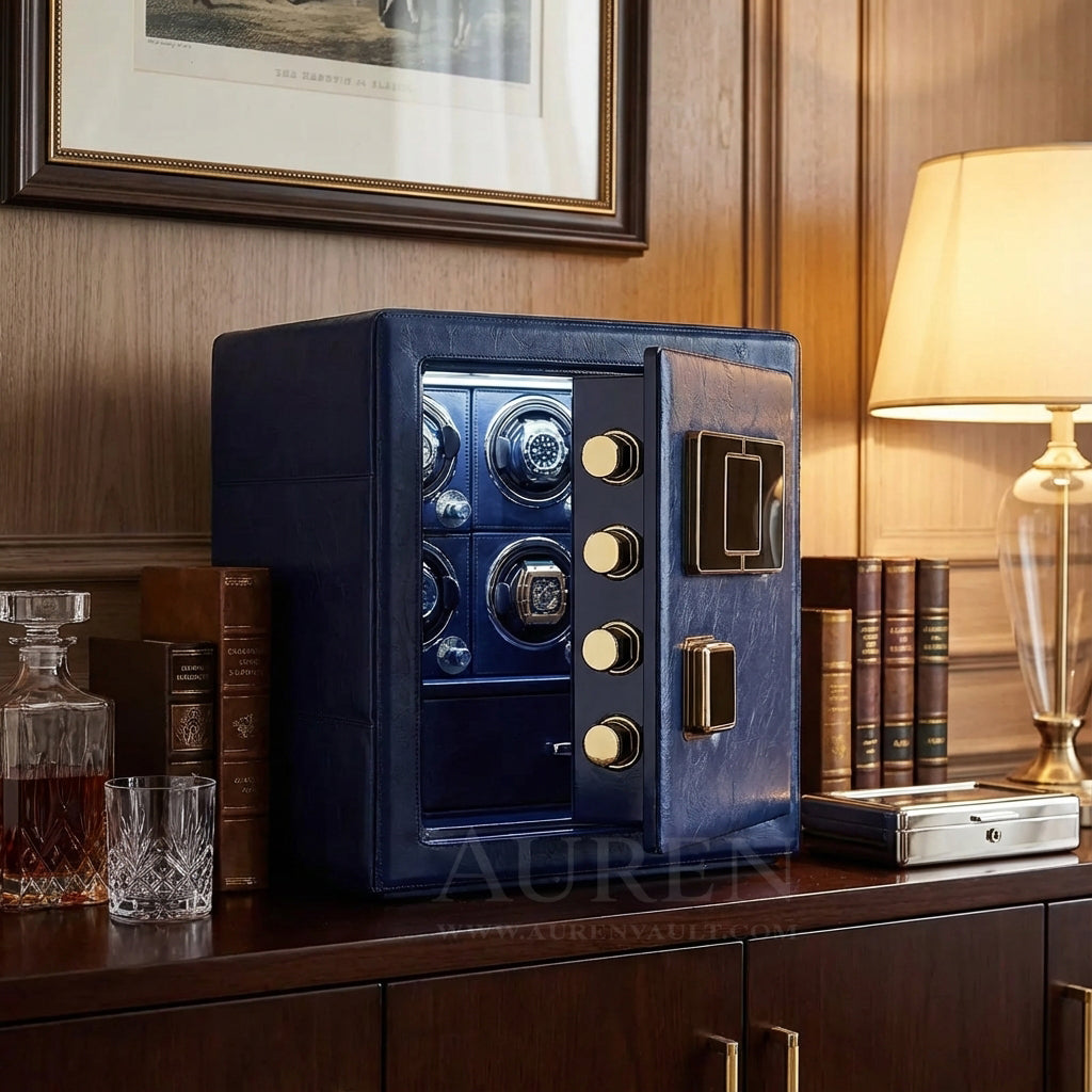 Crown Vault 6 Watch Winder Safe - Blue Lifestyle