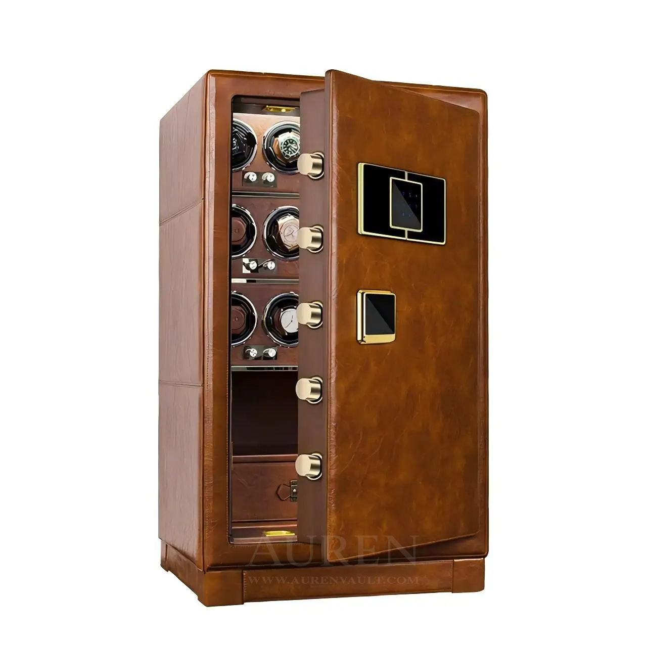 Crown Vault 12 Watch Winder Safe - Brown Open