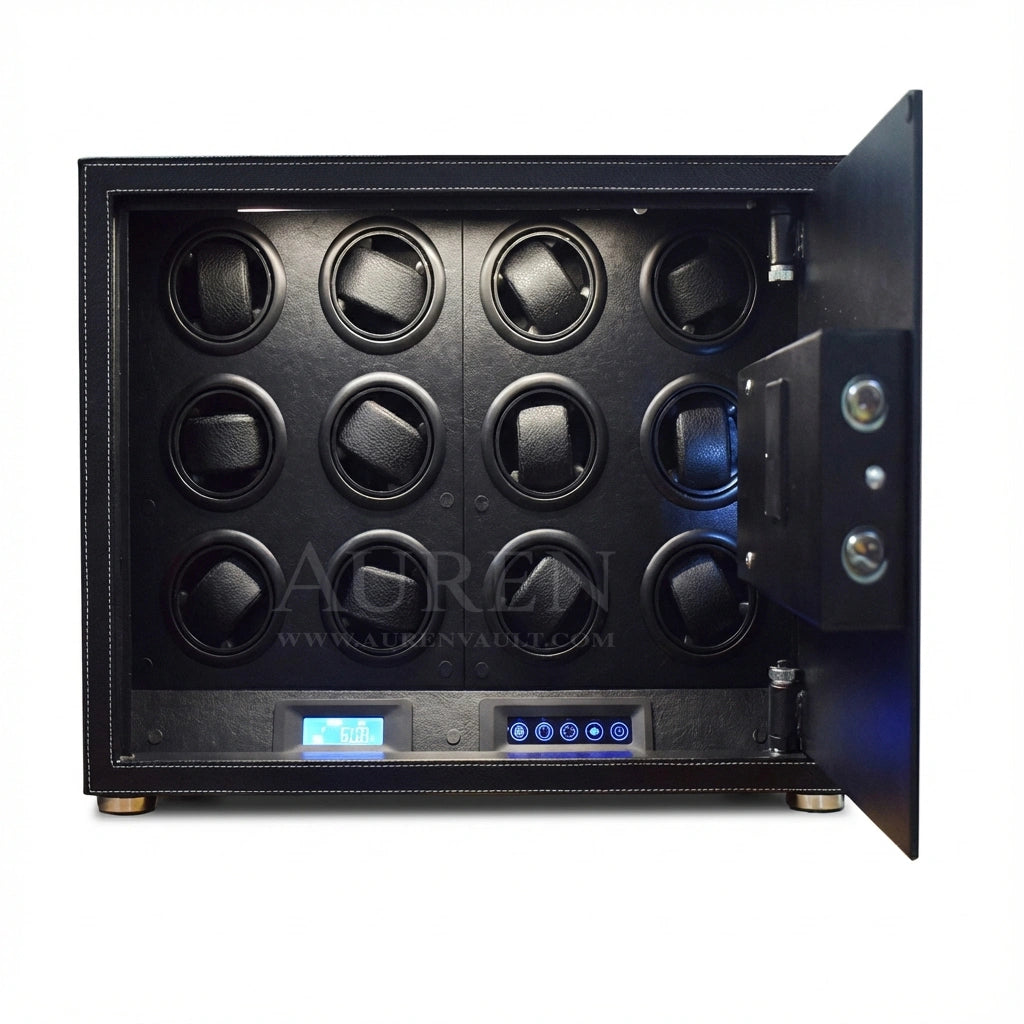 Iron Shield 12 Watch Winder Safe - Black Open