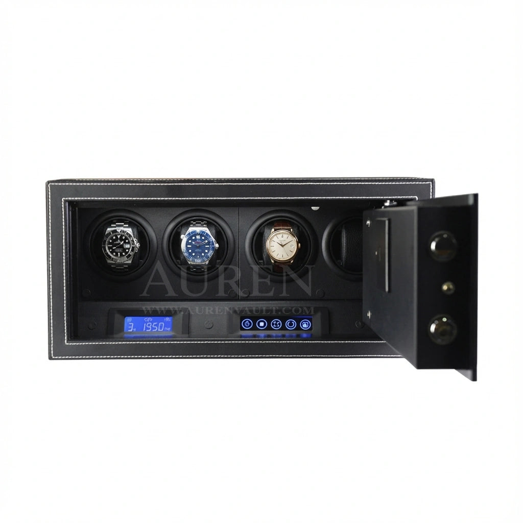 Iron Shield 4 Watch Winder Safe - Black Open