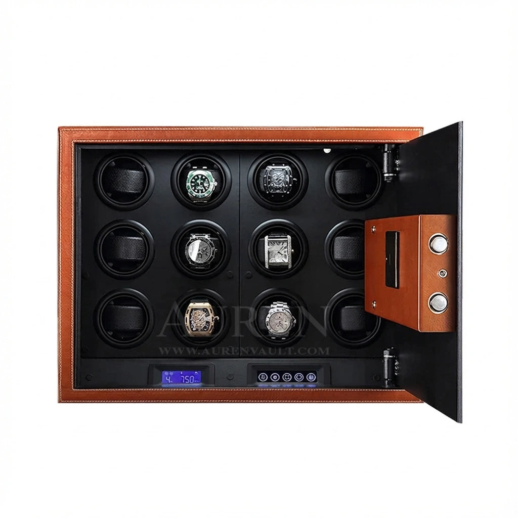 Iron Shield 12 Watch Winder Safe - Orange Open