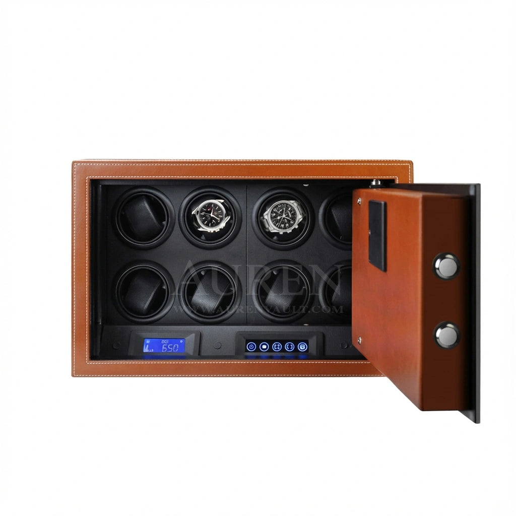 Iron Shield 8 Watch Winder Safe - Orange Open