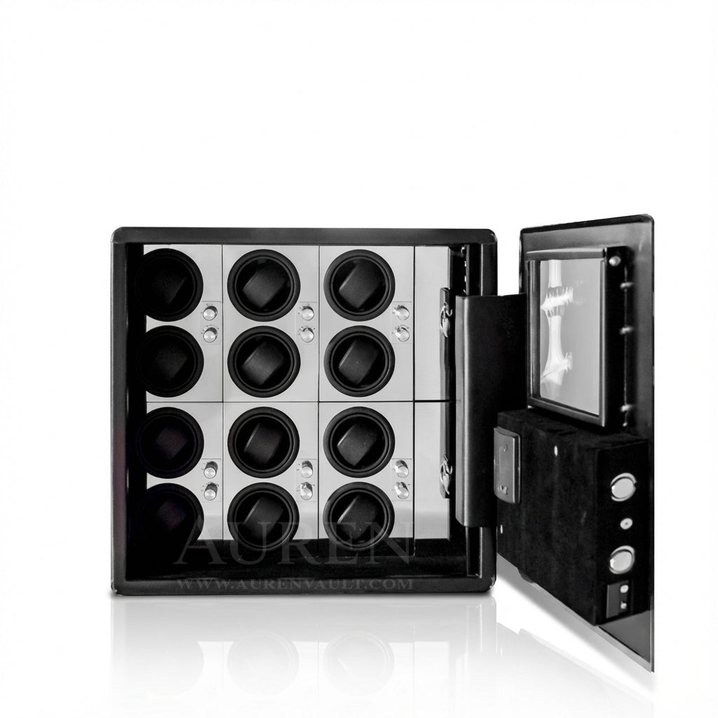 Kovra 12 Watch Winder Safe - Silver Open