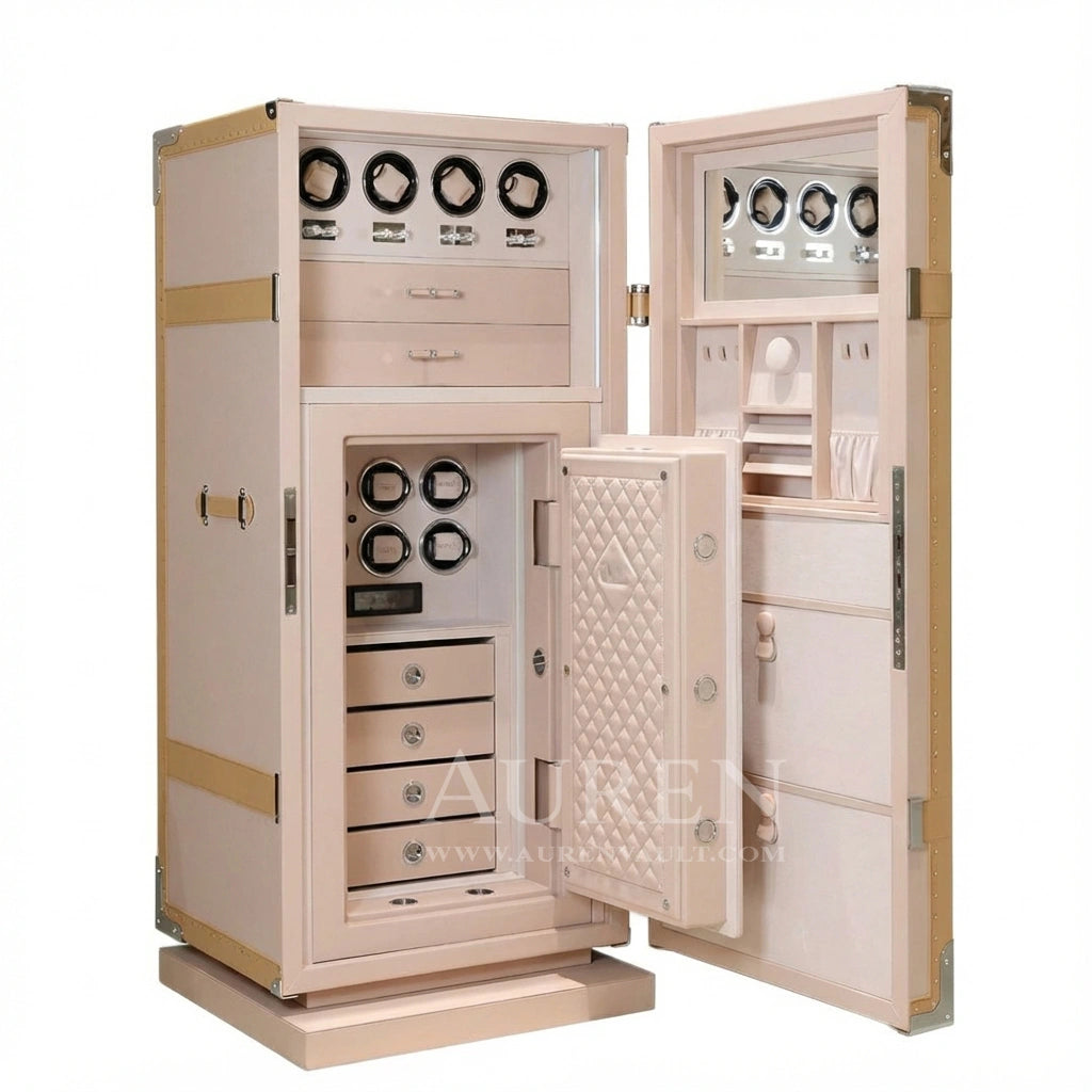 Regalis Watch Winder Safe - Beige Front View