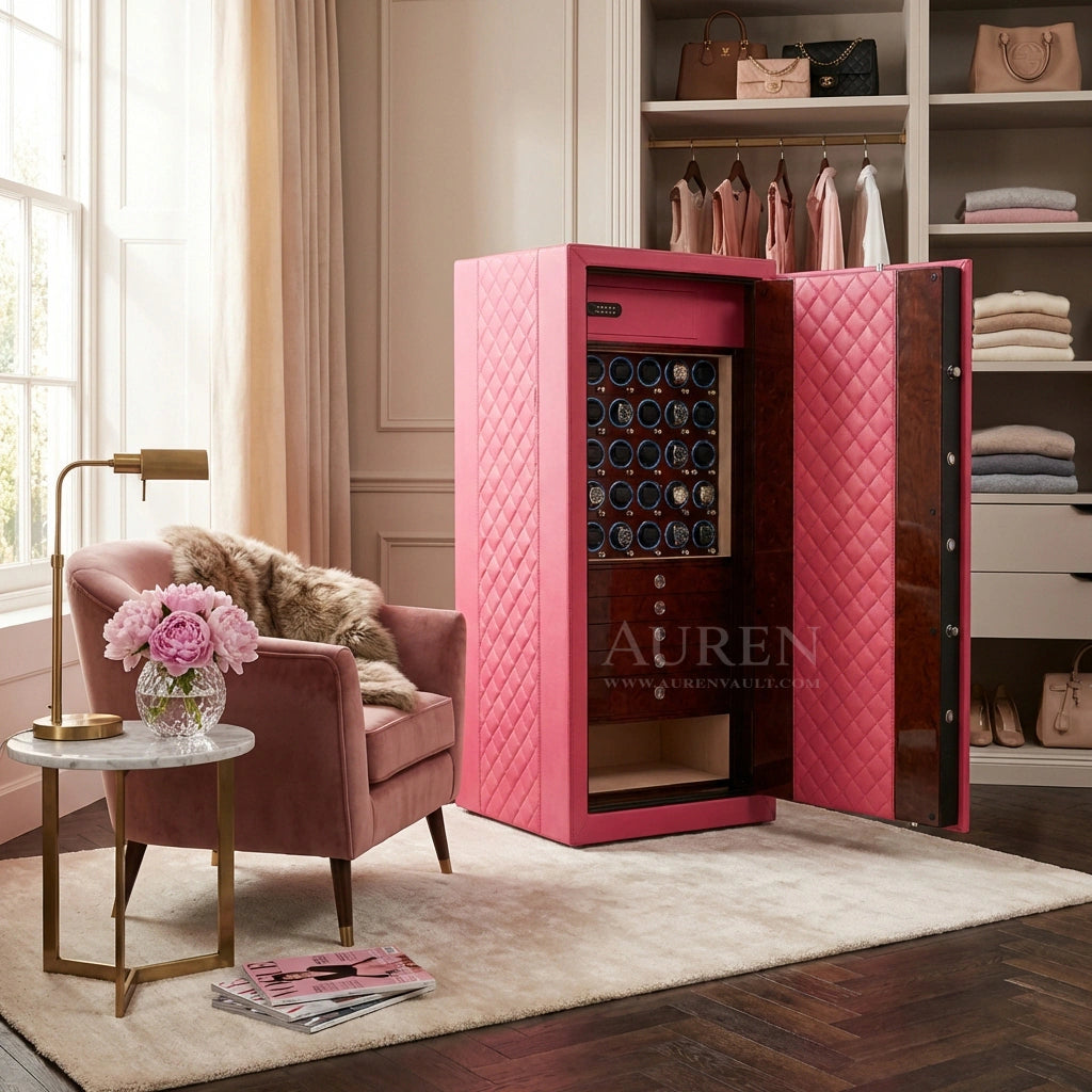 Noble 25 Watch Winder Safe - Rose Pink Lifestyle
