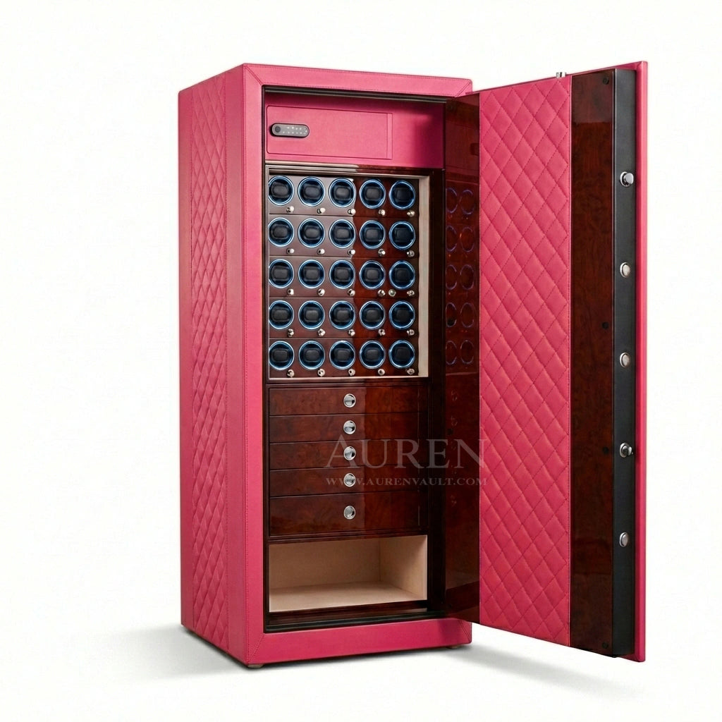 Noble 25 Watch Winder Safe - Rose Pink Open