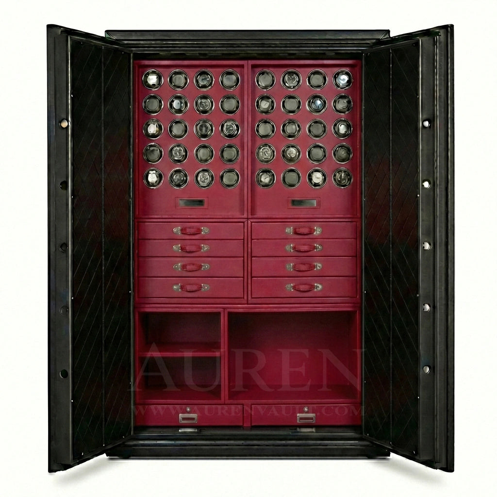 Heritage Leather 40 Watch Safe Cabinet Red Open Door