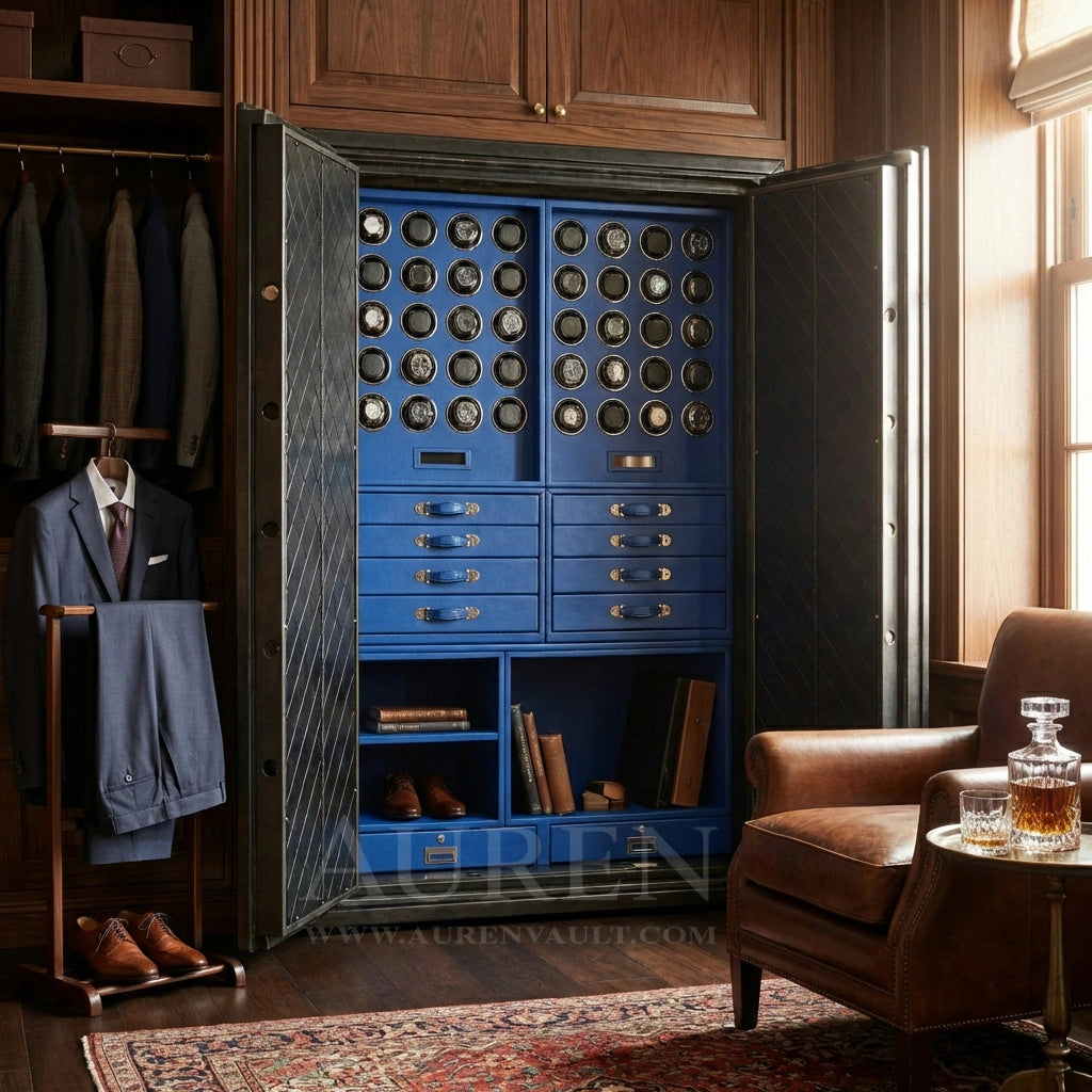 Heritage Leather 40 Watch Safe Cabinet Royal Blue Lifestyle