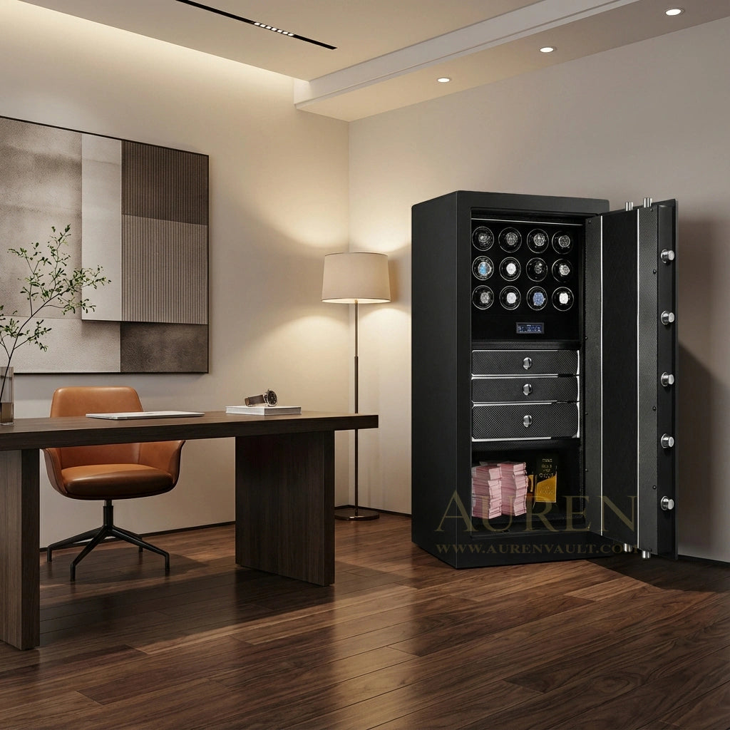 Fortis Vault 12 Watch Winder Safe - Black Lifestyle