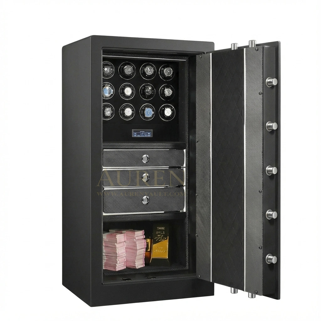 Fortis Vault 12 Watch Winder Safe - Black Open