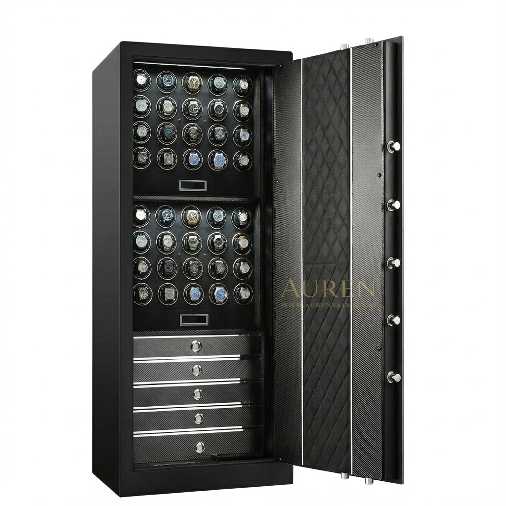 Fortis Vault 40 Watch Winder Safe - Black Open