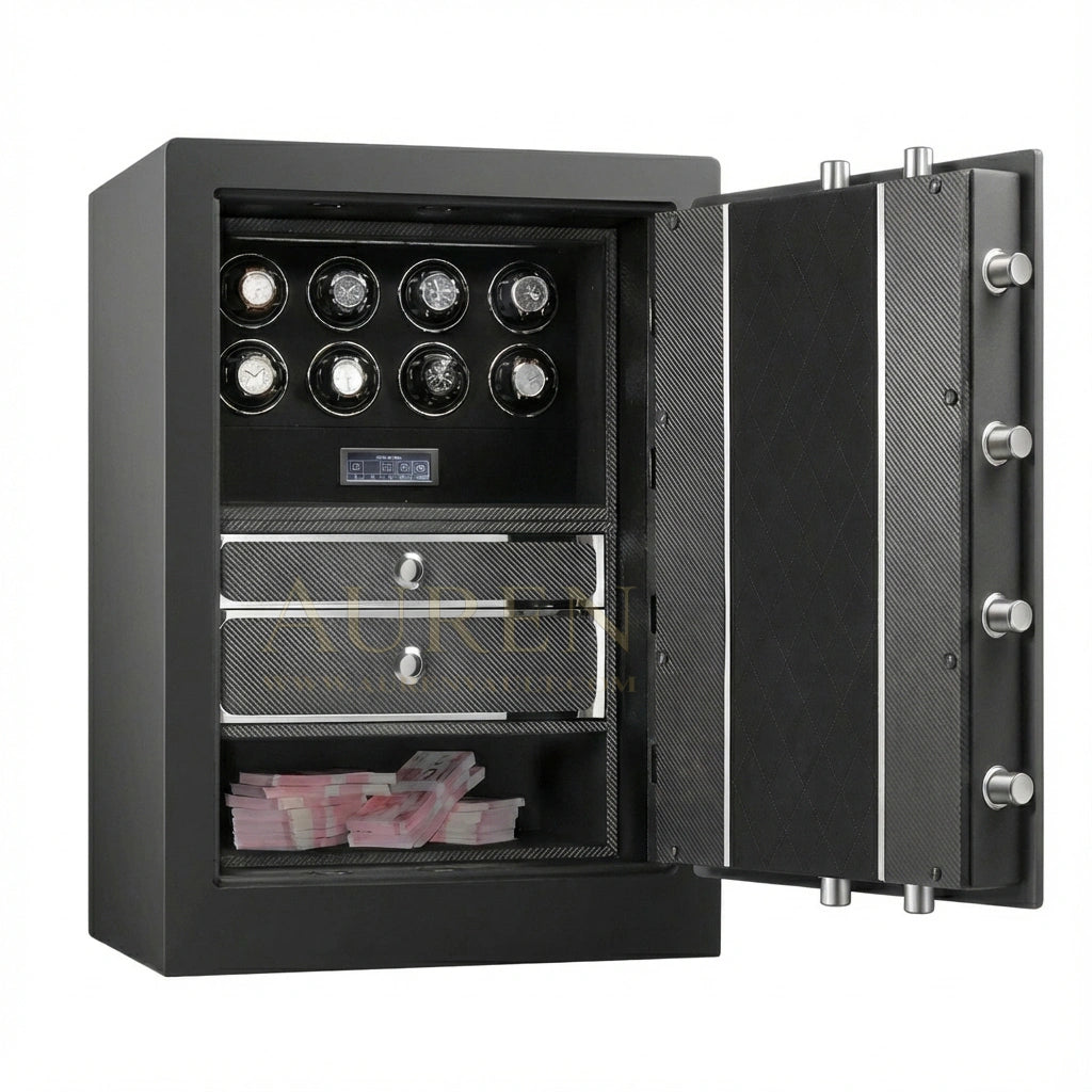 Fortis Vault 8 Watch Winder Safe - Auren Black Open